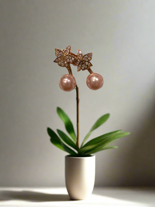 Signature Pink Zircon Cattleya Earring, Rose Pearl Jacket : 18k Rose Gold Rose Pearl
