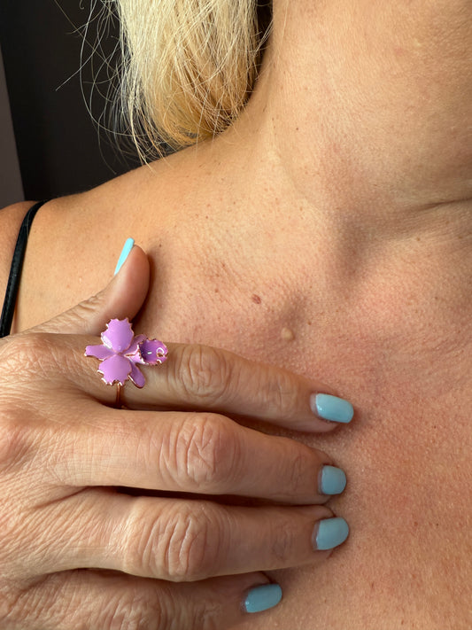Drama Collection:  Lavendar Cattleya Dowiana Orchid Statement Ring
