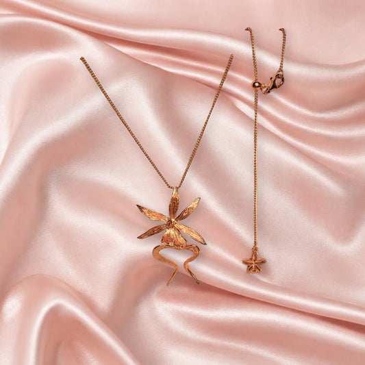 Ghost Orchid Rose Gold Pendant Necklace • 925 Silver • 14K Rose Gold Plated • Dendrophylax lindenii Orchid Jewelry