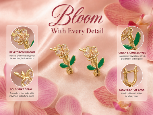 Falena Orchid Collection • Phalaenopsis Orchid Earrings with Leaf