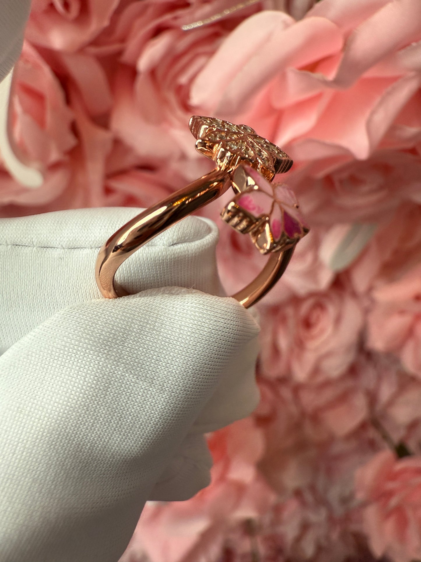 Orchid Pink Bloom Double Ring • Rose Gold Plated