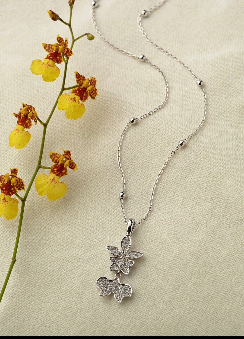 Tolumnia dancing lady orchid necklace with beaded adjustable chain