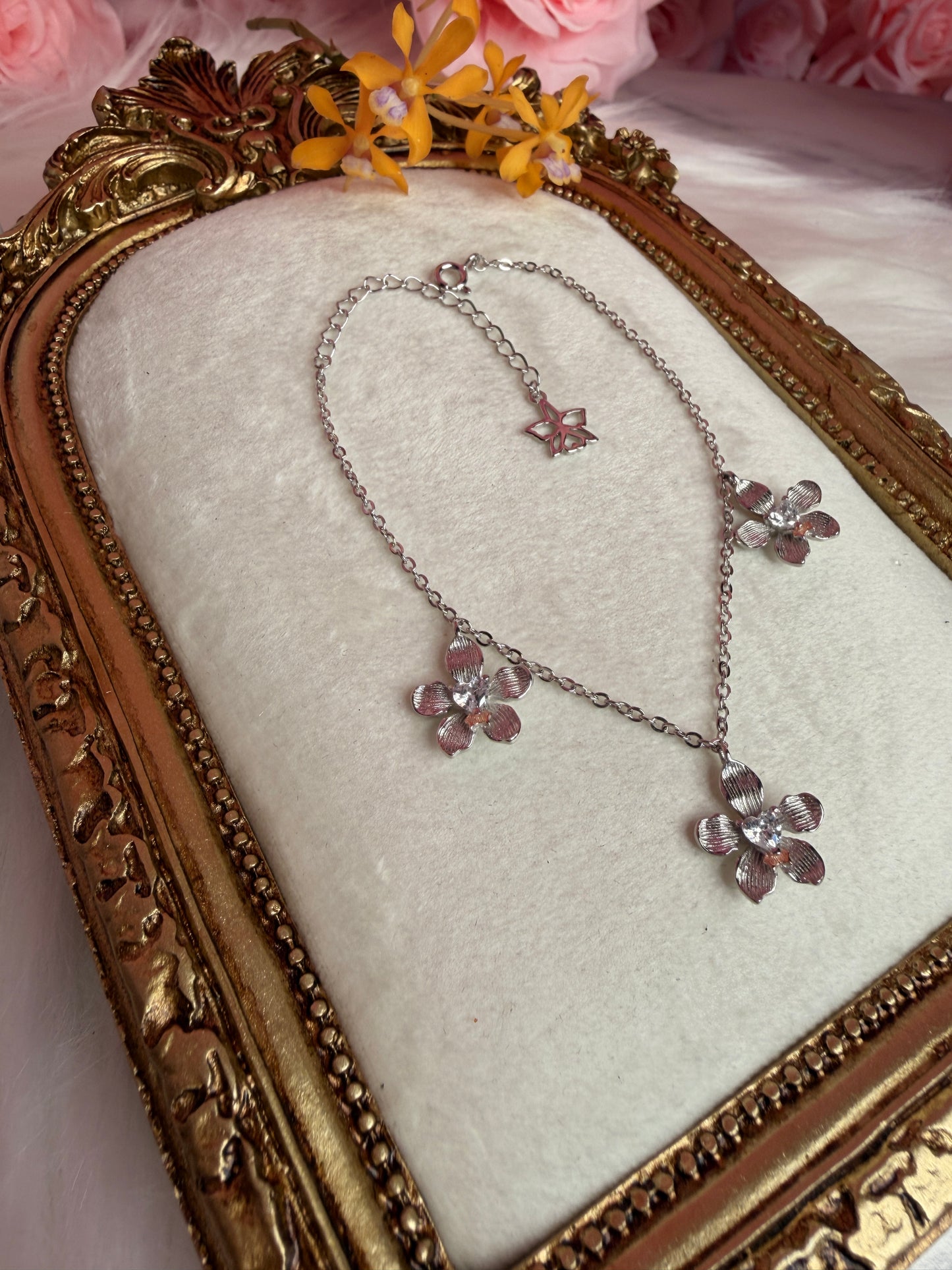 Vanda Loke Triple Orchid Bracelet : White Gold Plated - Orchidique