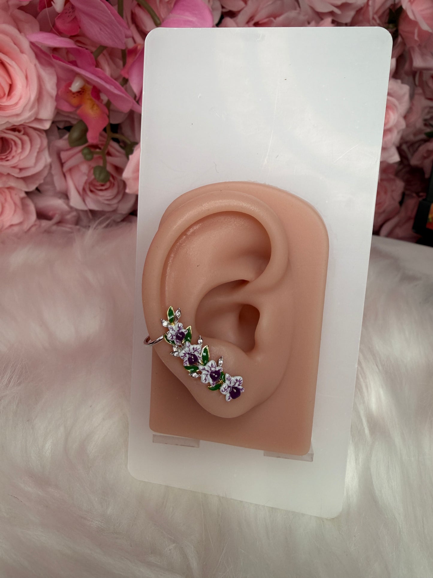 Orchid Fleur Collection: Lavendar Veiny Orchid Cattleya Ear Cuff Stud Climber