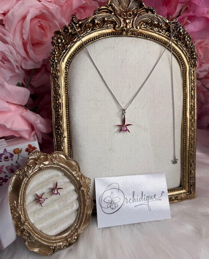 Brassocattleya Star Ruby Orchid Necklace or Earrings - Orchidique
