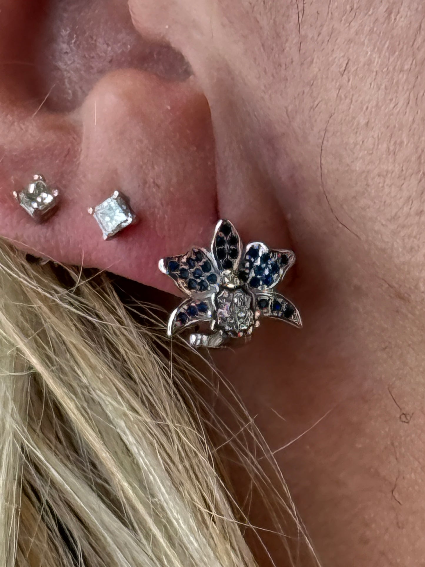 Shimmer Me Cattleya Huggie Stud • Blue Saphire Cattleya Earrings