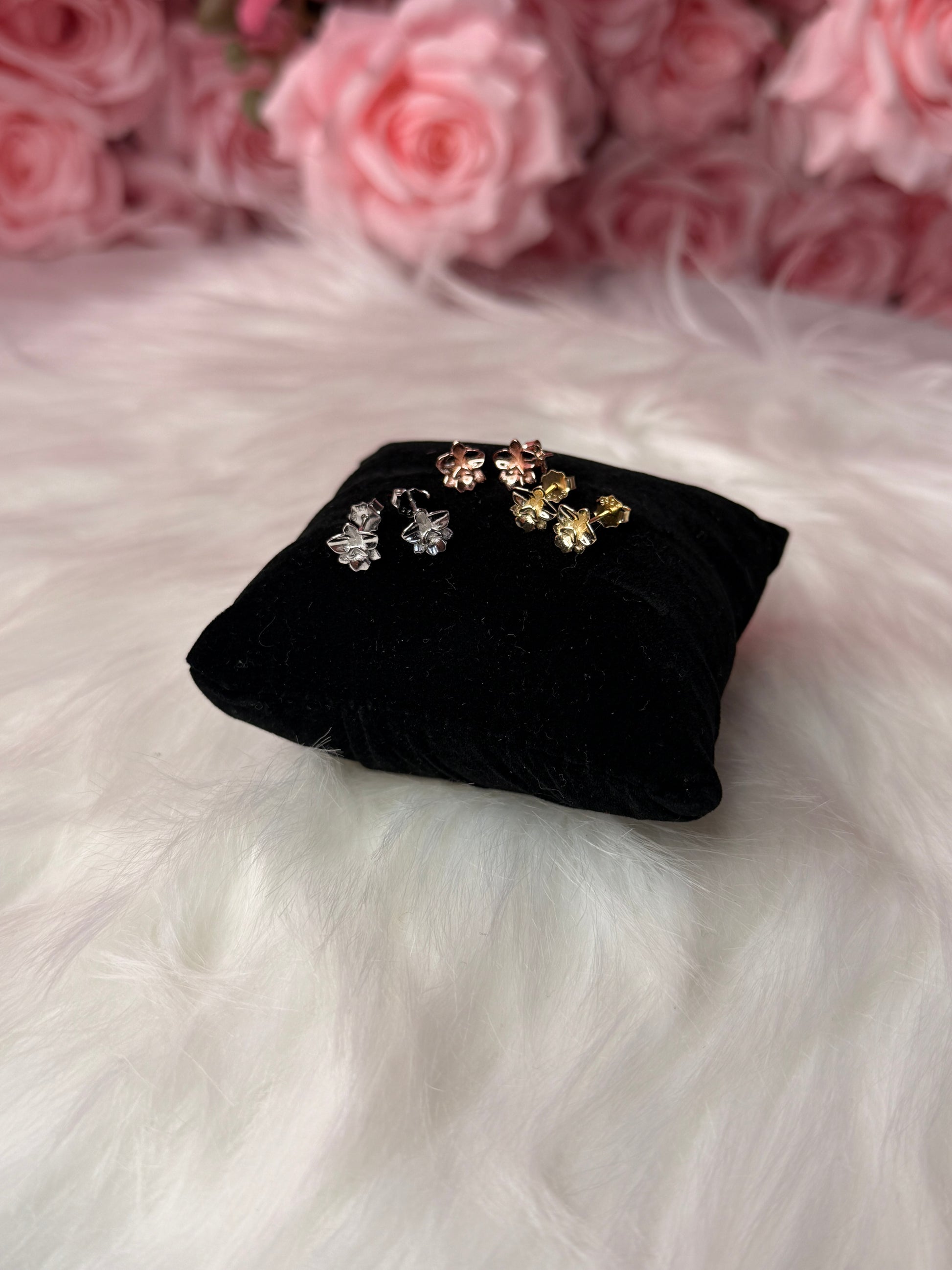 Cattleya Stud Earrings • 3D Orchid Jewelry •  White Gold • Gold • Rose Gold Mini Studs - Orchidique