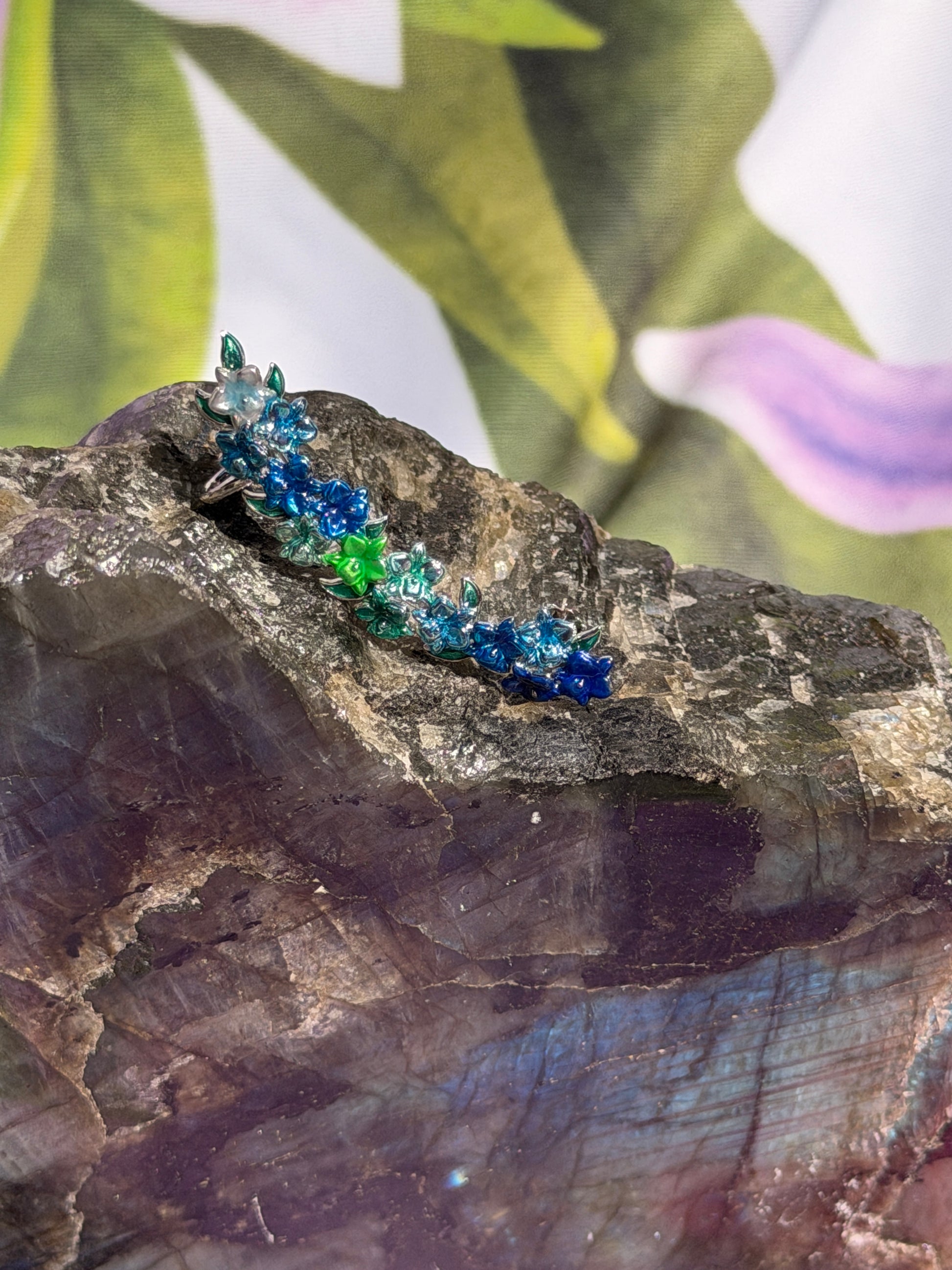 Orchid Fleur Collection : Blue Orchid Ear Cuff Stud: Cattleya Flower Earring Climber - Orchidique