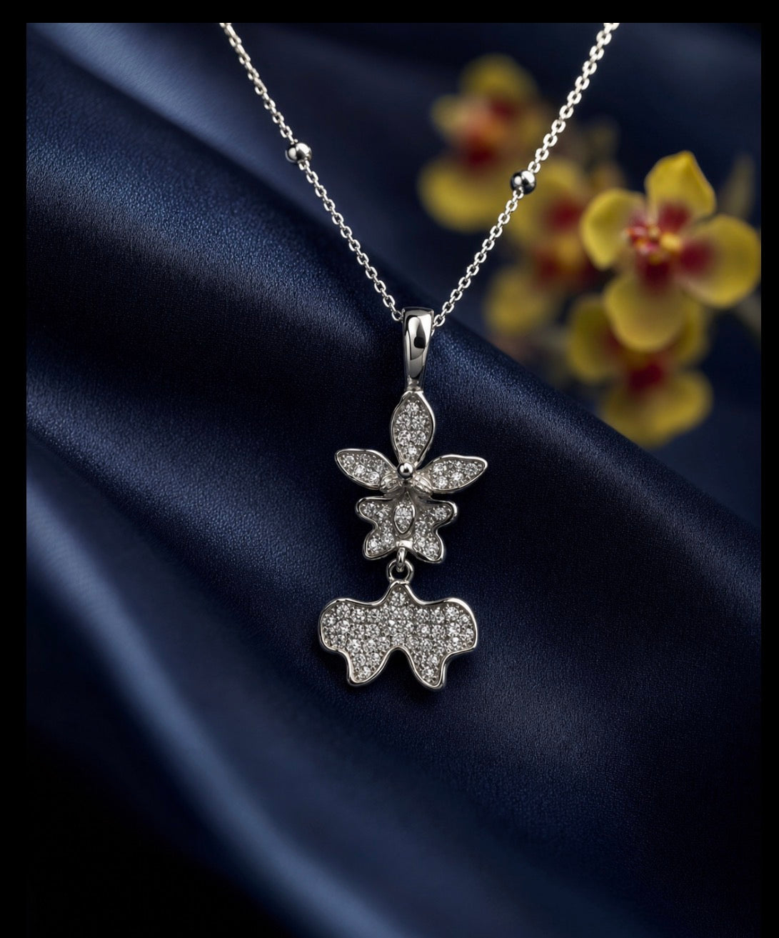 Tolumnia dancing lady orchid necklace with beaded adjustable chain