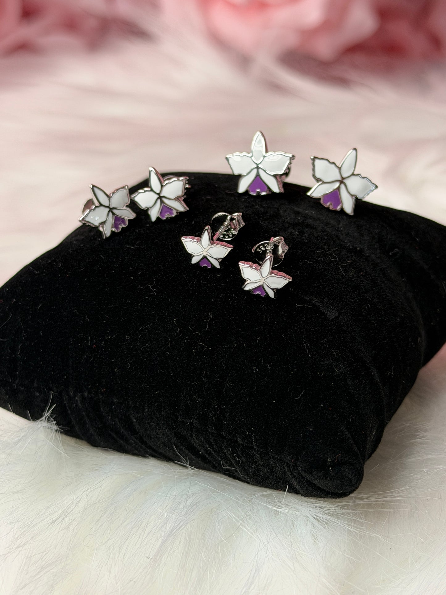Signature White Gold Cattleya Studs: The Orchid with a Purple Heart Labellum - Orchidique