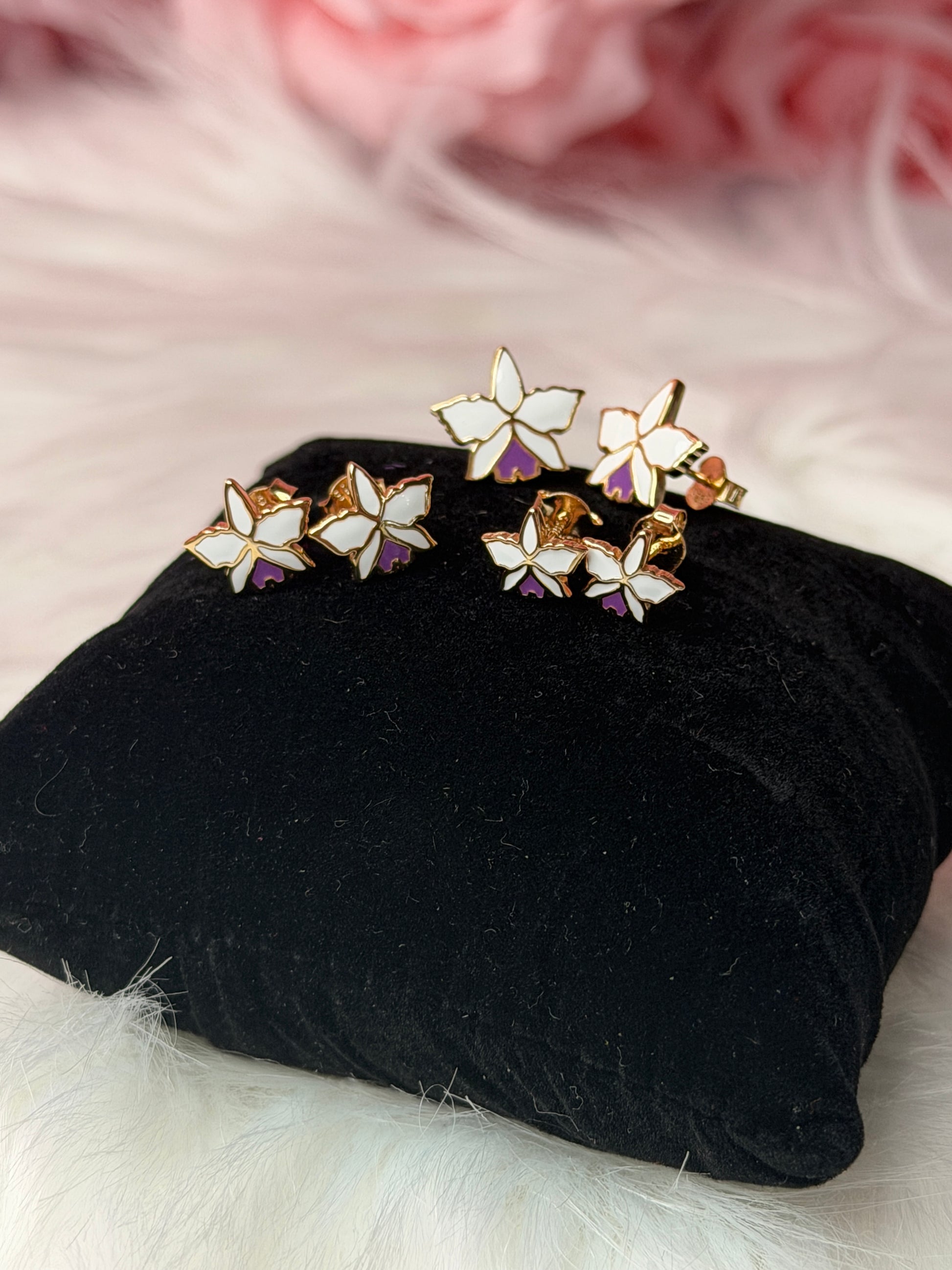 Signature Gold Plated Cattleya Studs: The Orchid with a Purple Heart Labellum - Orchidique