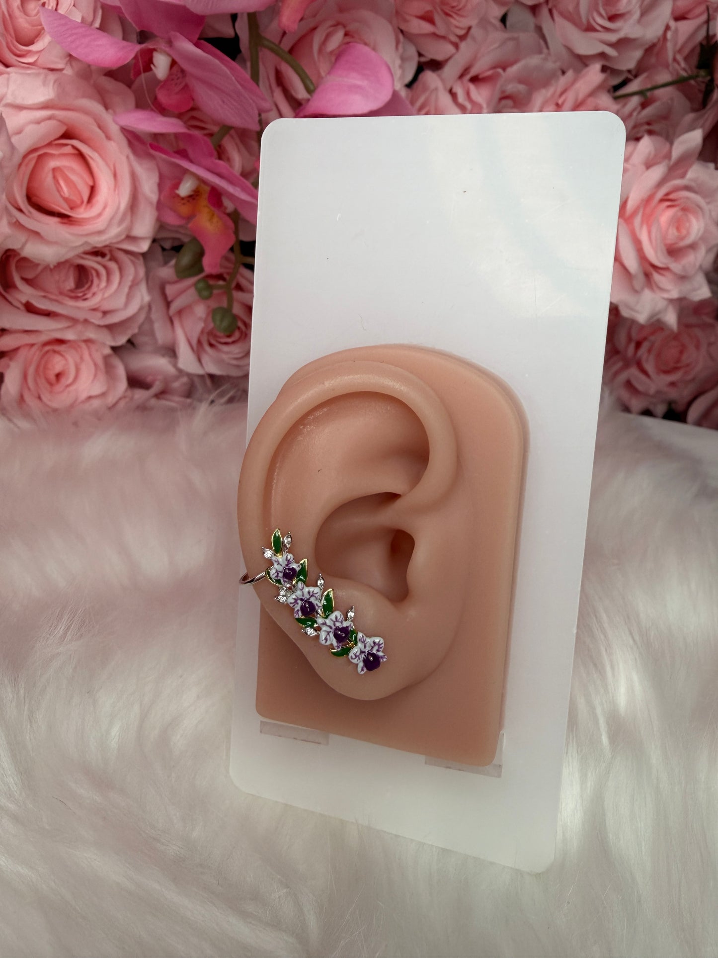 Orchid Fleur Collection: Lavendar Veiny Orchid Cattleya Ear Cuff Stud Climber