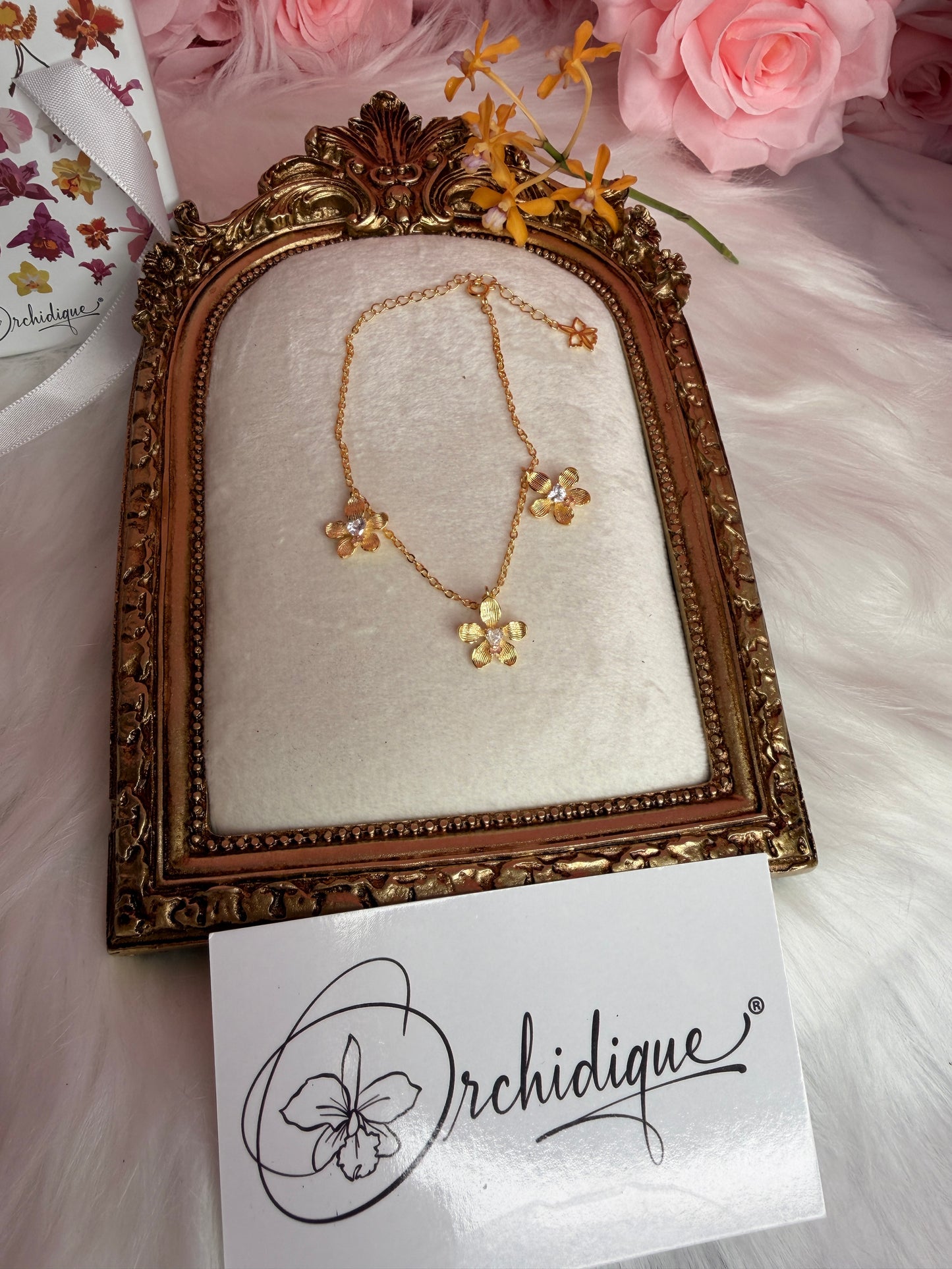 Vanda Loke Triple Orchid Bracelet : Gold Plated - Orchidique