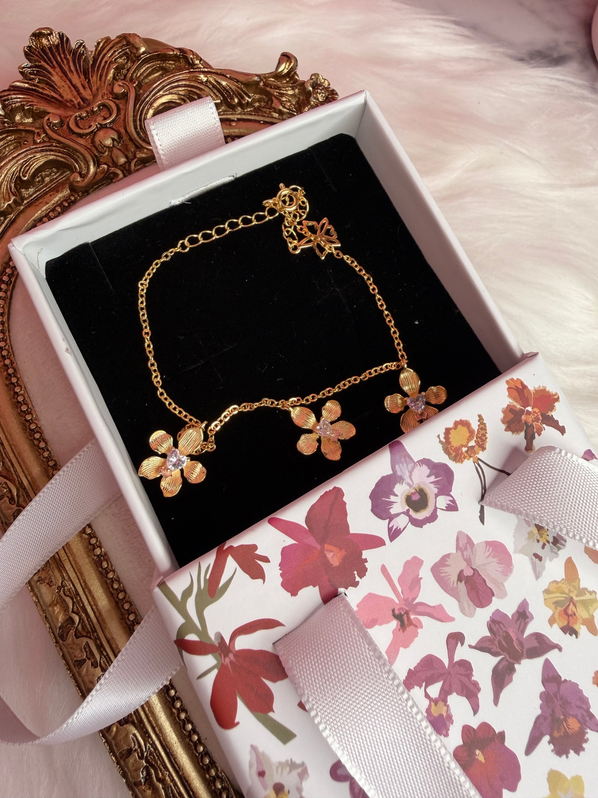 Vanda Loke Triple Orchid Bracelet : Gold Plated - Orchidique