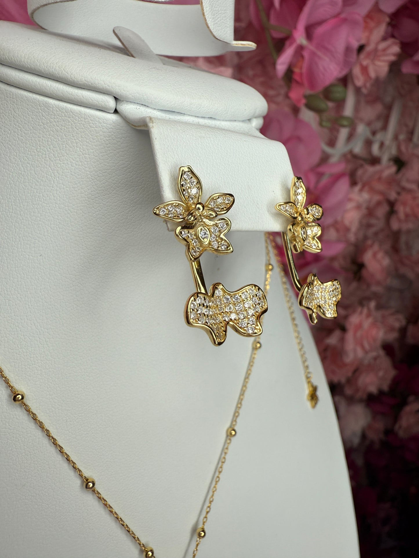 Tolumnia Orchid Stud Earrings • Convertible Earring Jacket • Two-Way Design Earrings