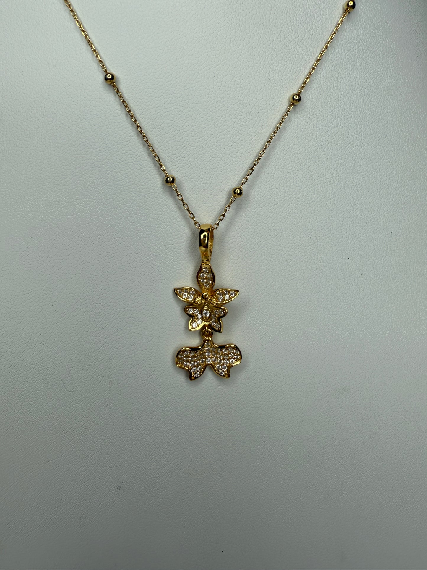 Tolumnia Orchid Pendant with Beaded Adjustable Chain - Orchidique