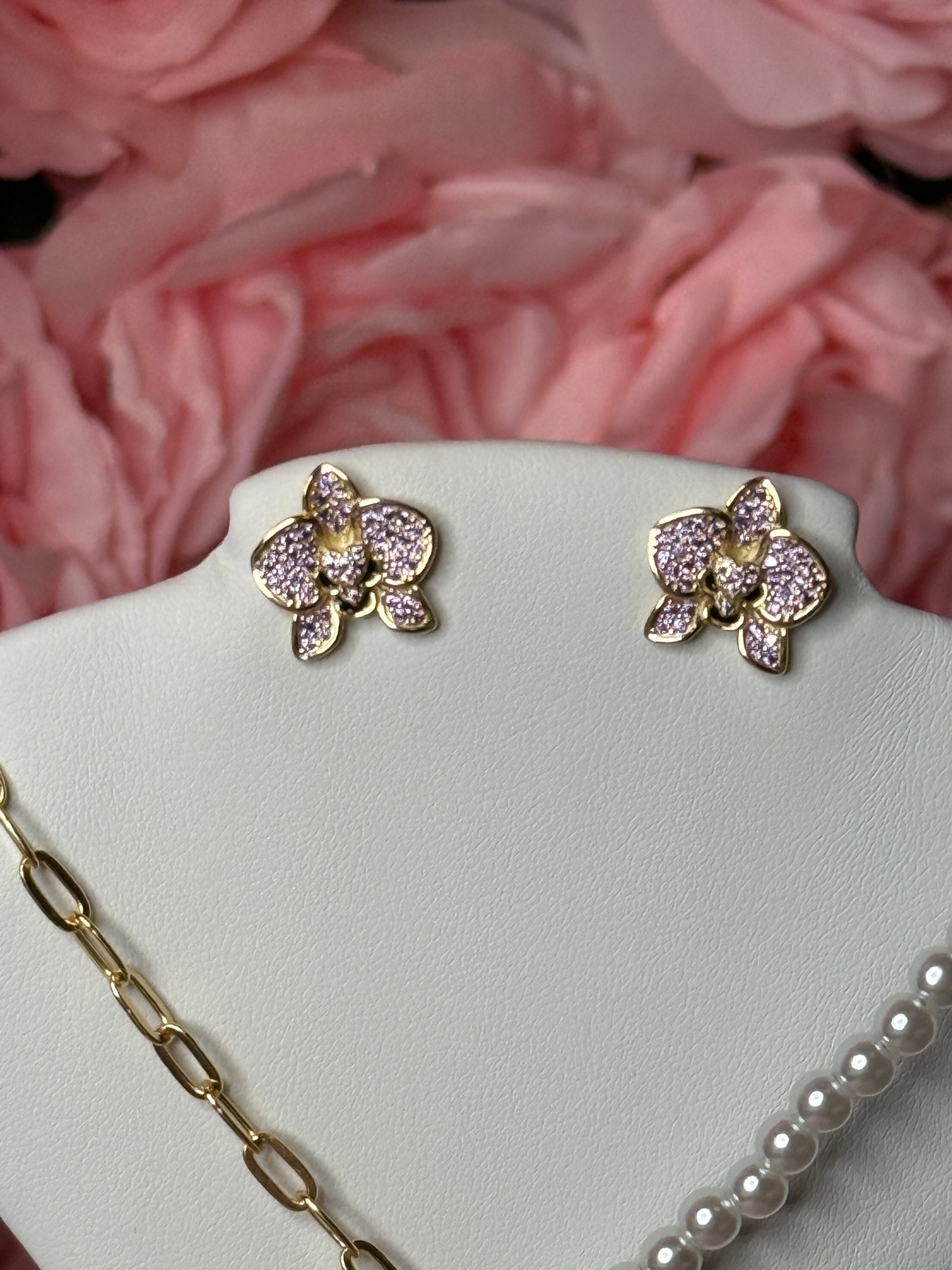 Heart Collection: Phalaenopsis Lavendar Zircon Pendant or Earrings • Pearl and Chain Combo Necklace and Earrings