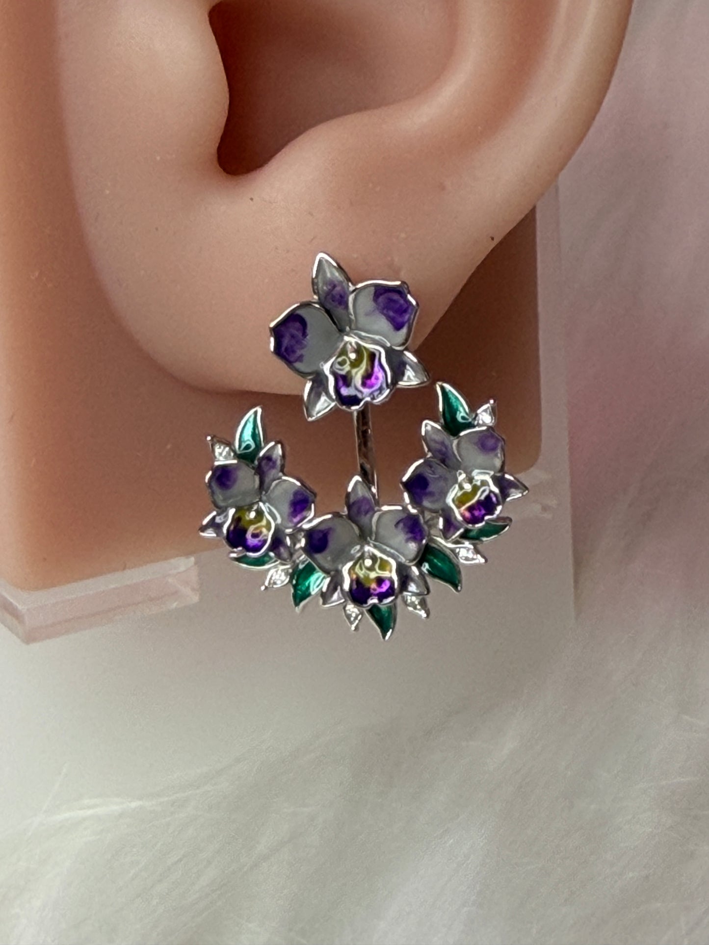 Aloha Orchid Jewelry Collection : Eggplant Purple Cattleya Flower Stud with Earring Jacket