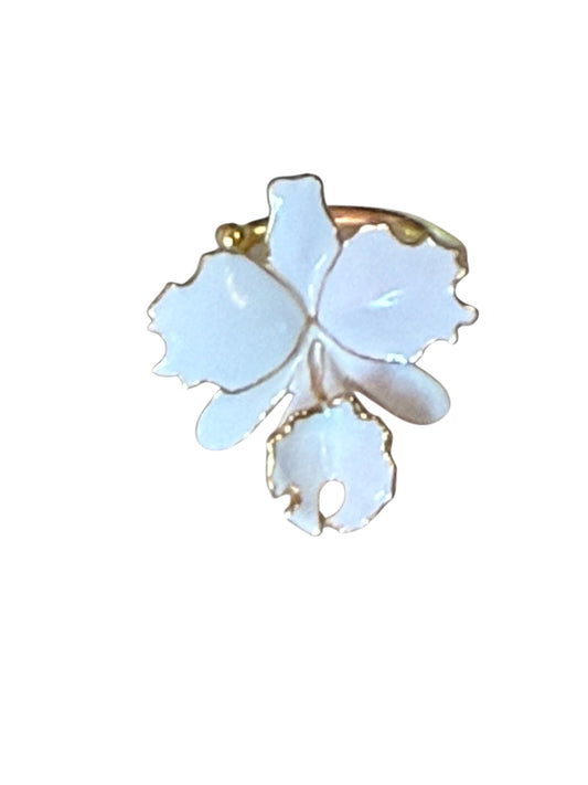 Drama Collection:  White Cattleya Dowiana Orchid Statement Ring