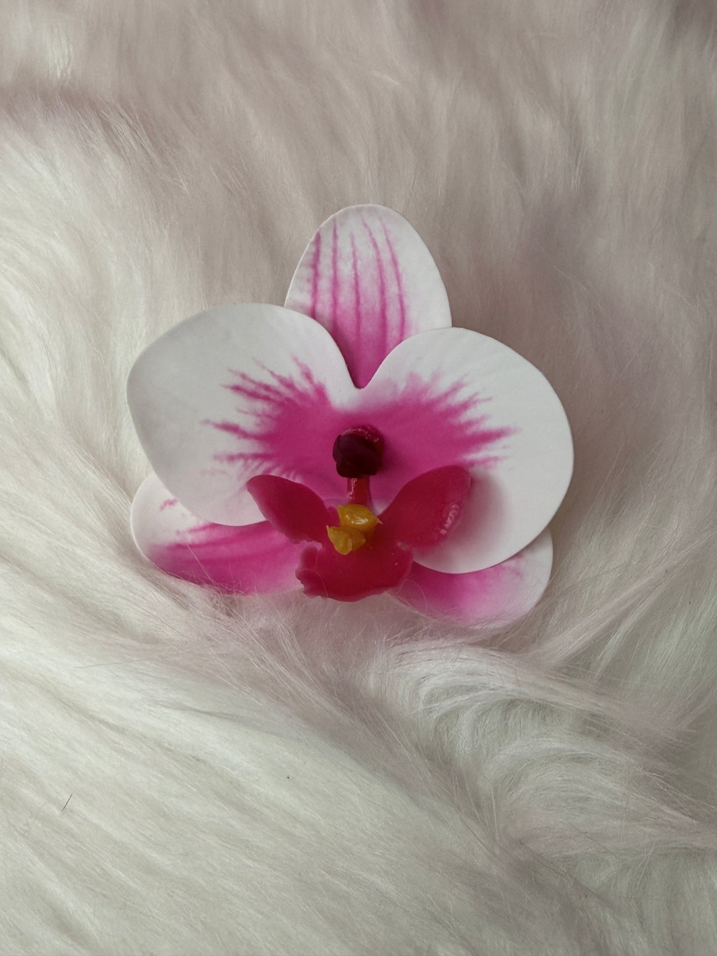 Handmade Orchid Hair Clip • Phalaenopsis White Splash