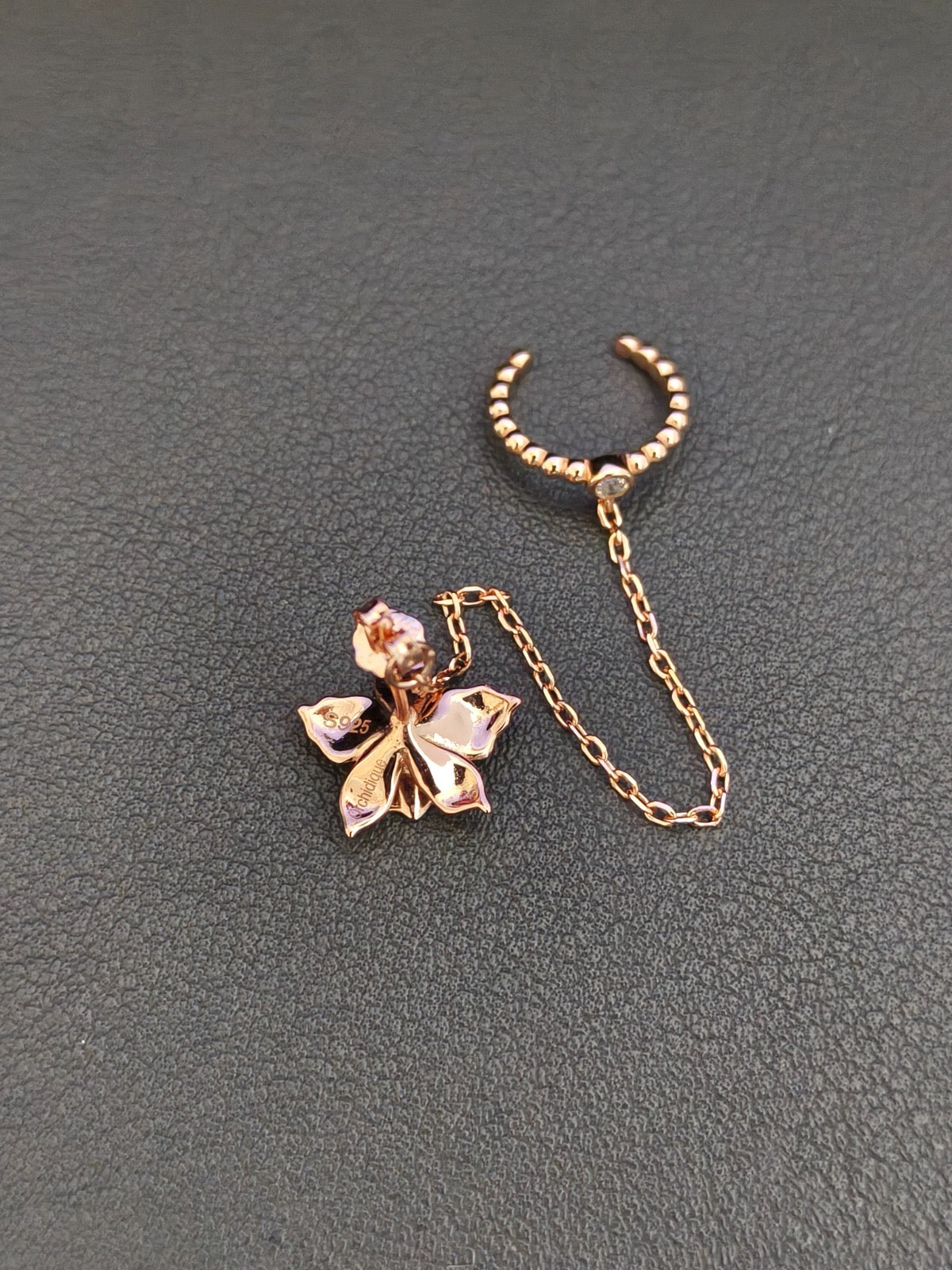 Aloha Aerial Cuff Collection • Orchid Chain Stud • Rhodium Tarnish-Free Orchid Jewelry