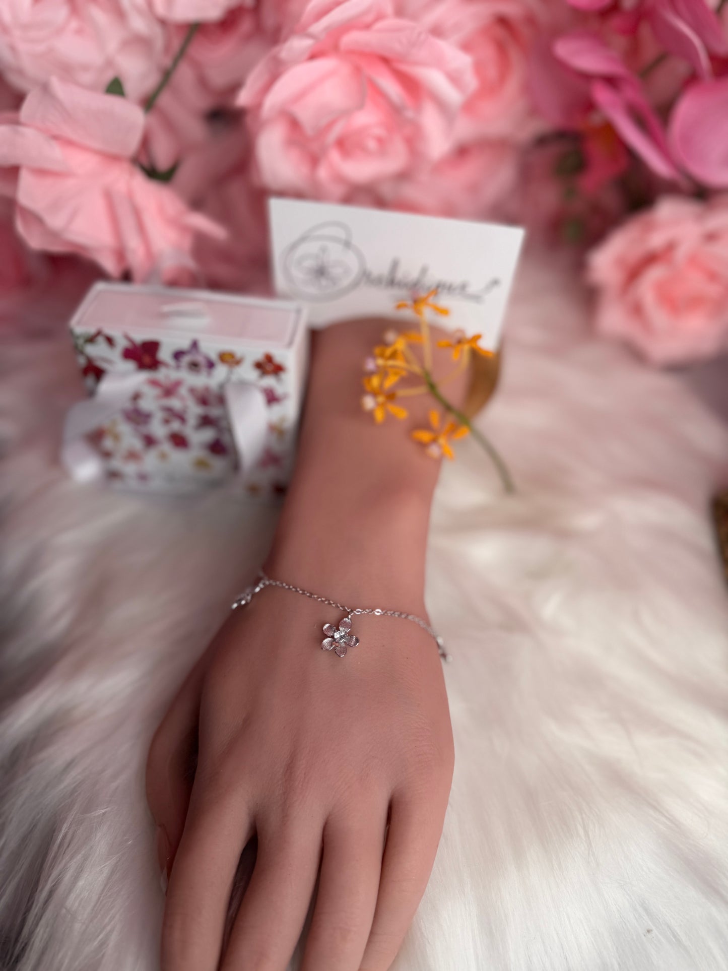 Vanda Loke Triple Orchid Bracelet : White Gold Plated - Orchidique