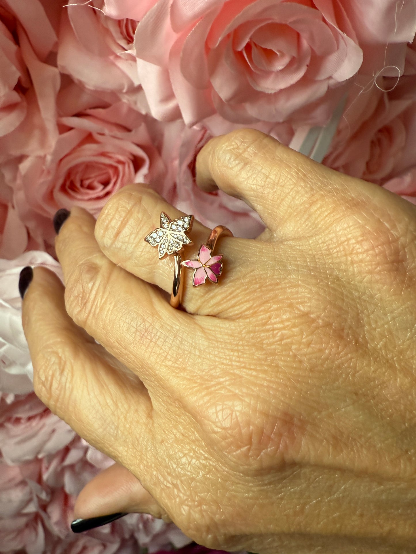 Orchid Pink Bloom Double Ring • Rose Gold Plated