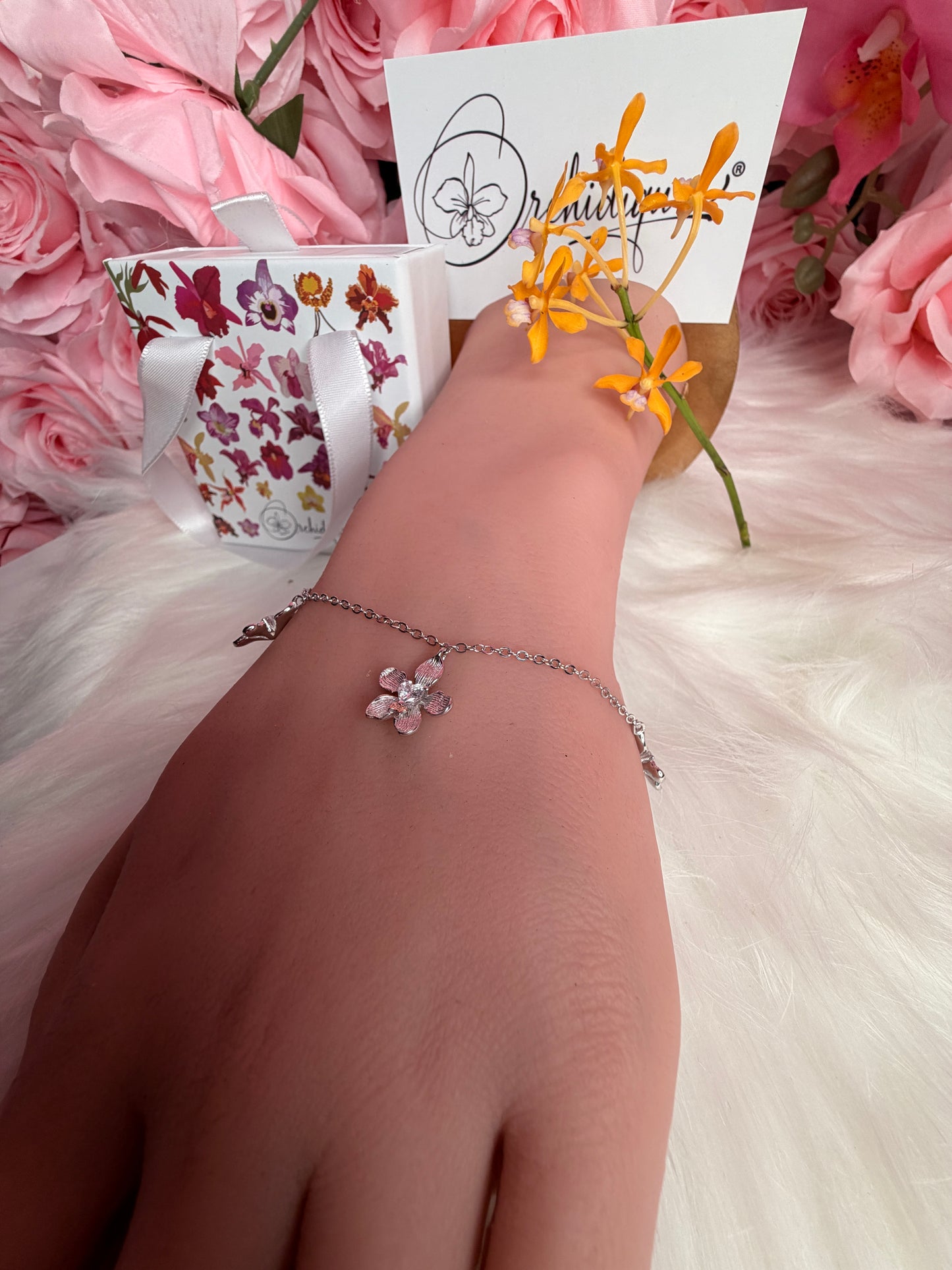 Vanda Loke Triple Orchid Bracelet : White Gold Plated - Orchidique