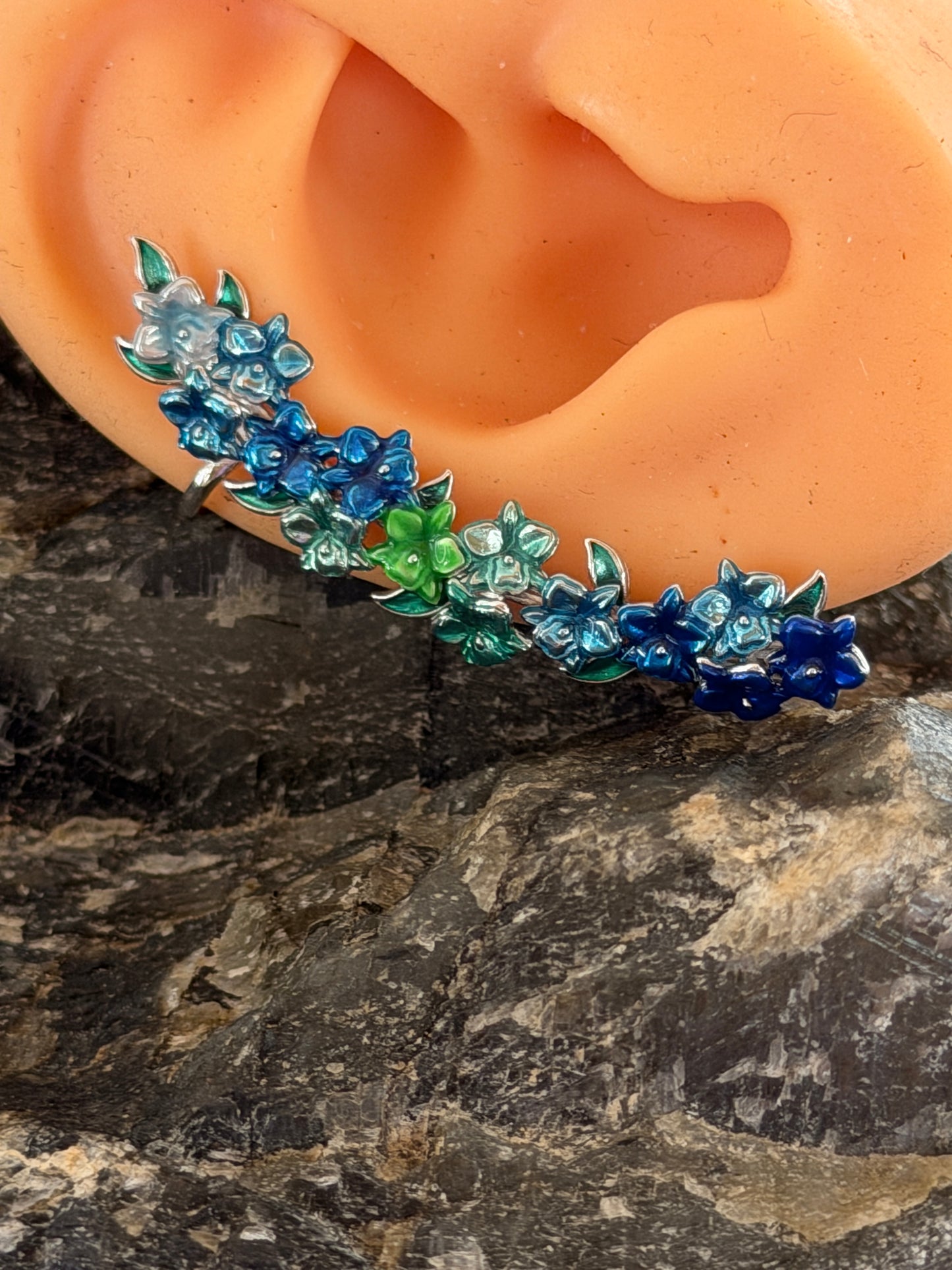 Orchid Fleur Collection : Blue Orchid Ear Cuff Stud: Cattleya Flower Earring Climber - Orchidique