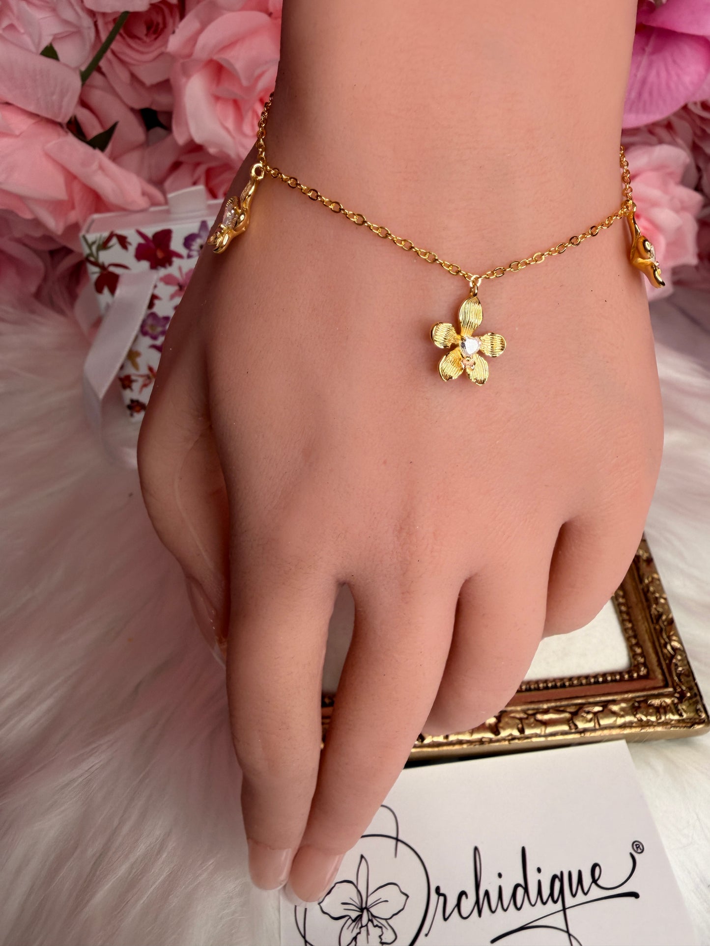 Vanda Loke Triple Orchid Bracelet : Gold Plated - Orchidique