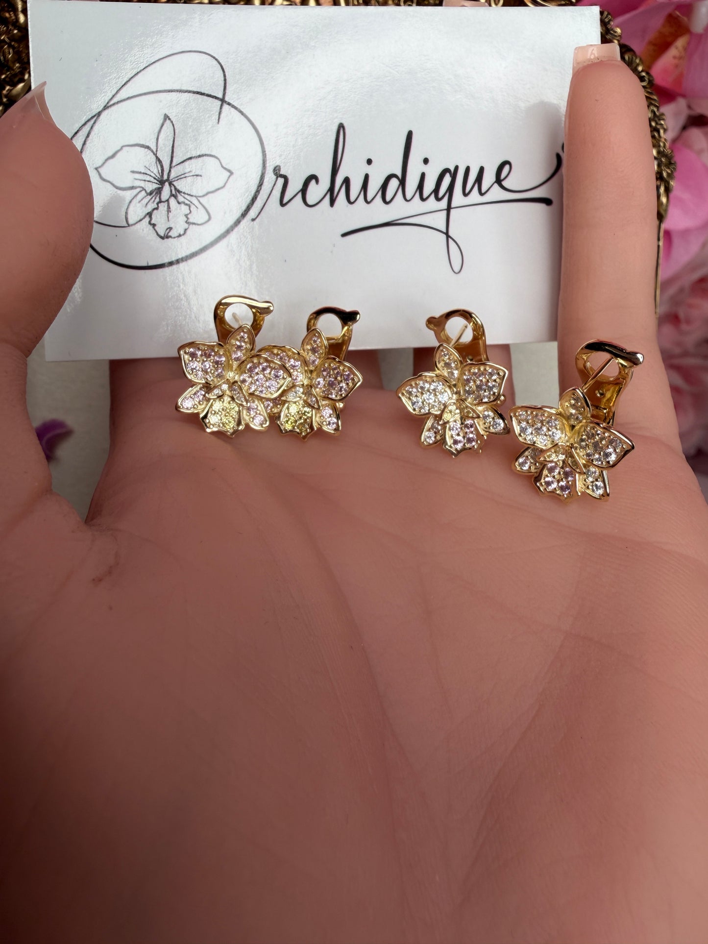 Shimmer Me Hawaiian Cattleya Earrings - Orchidique