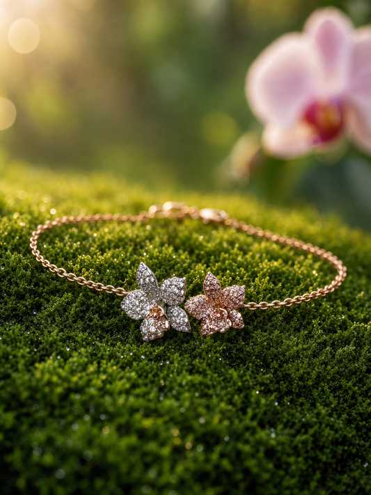 Aloha Cattleya Orchid Bracelet • 925 Silver • 14K Rose Gold Plated
