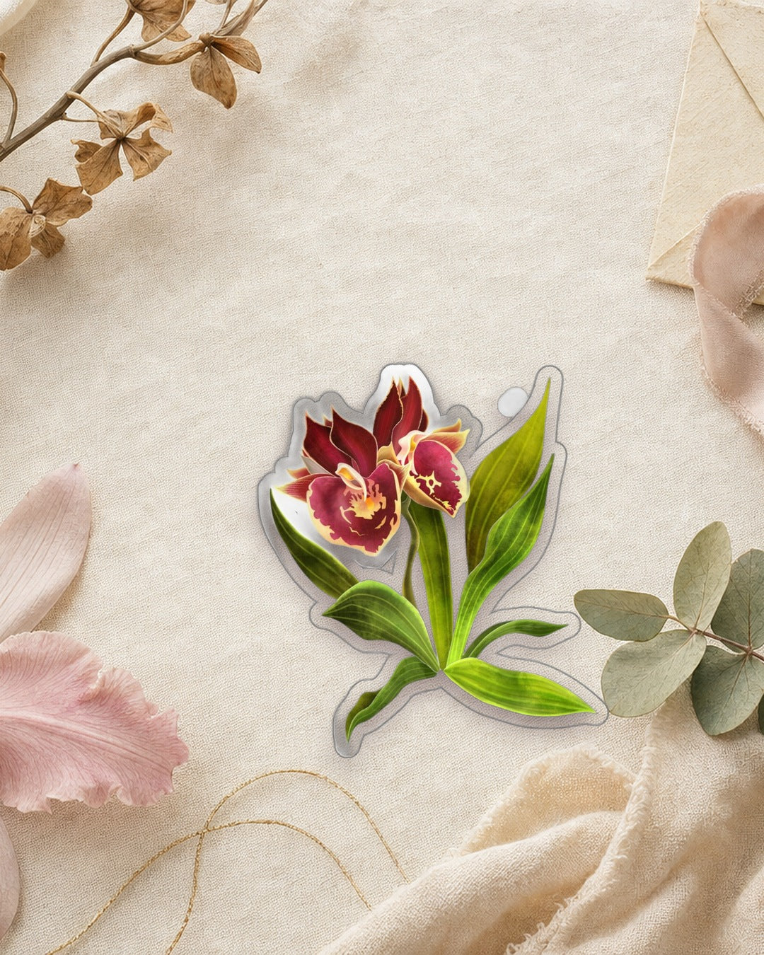 Catasetum Orchid sticker, waterproof vinyl decal, staged photo