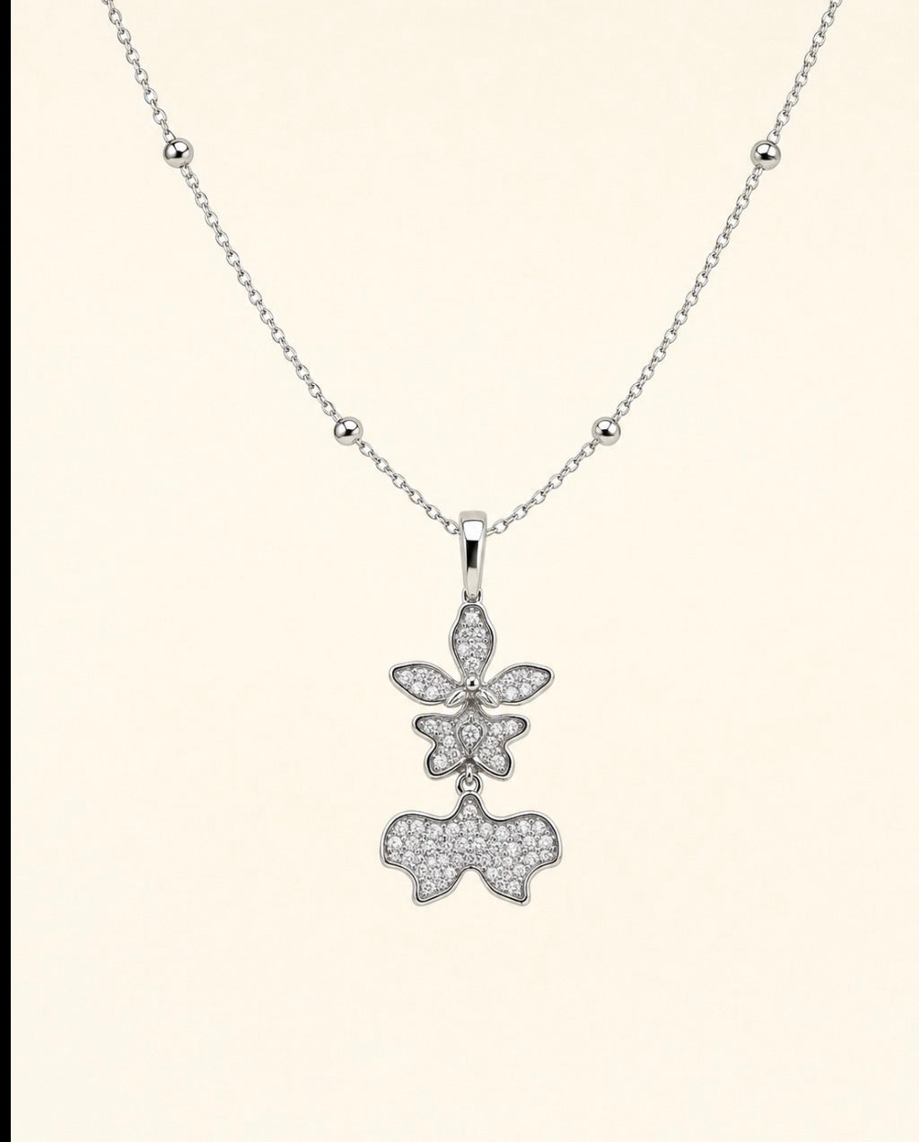 Tolumnia dancing lady orchid necklace with beaded adjustable chain