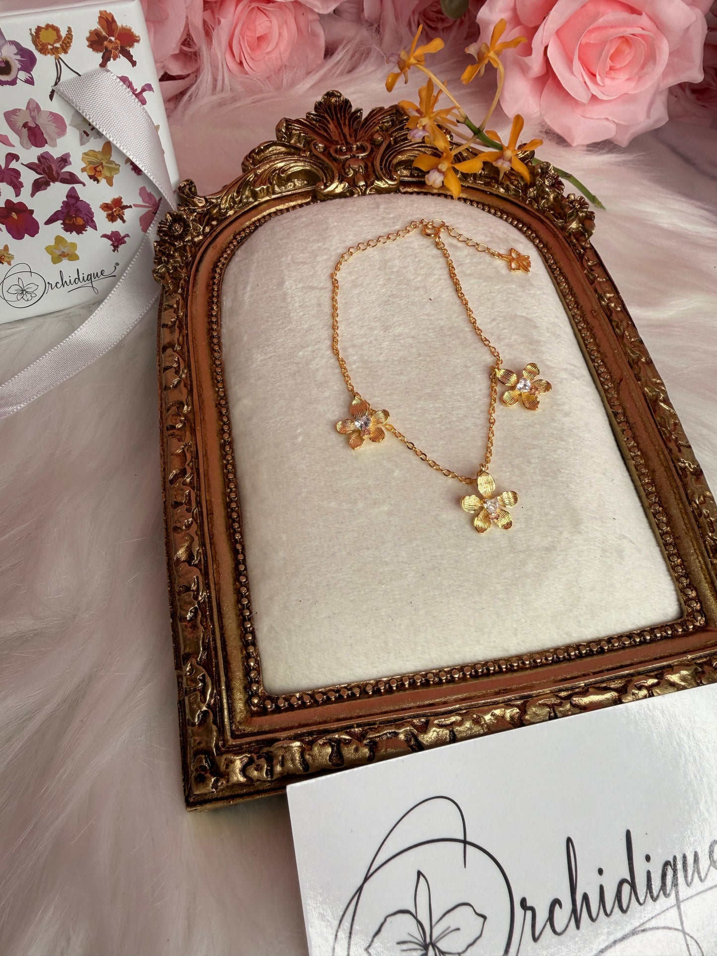Vanda Loke Triple Orchid Bracelet : Gold Plated - Orchidique