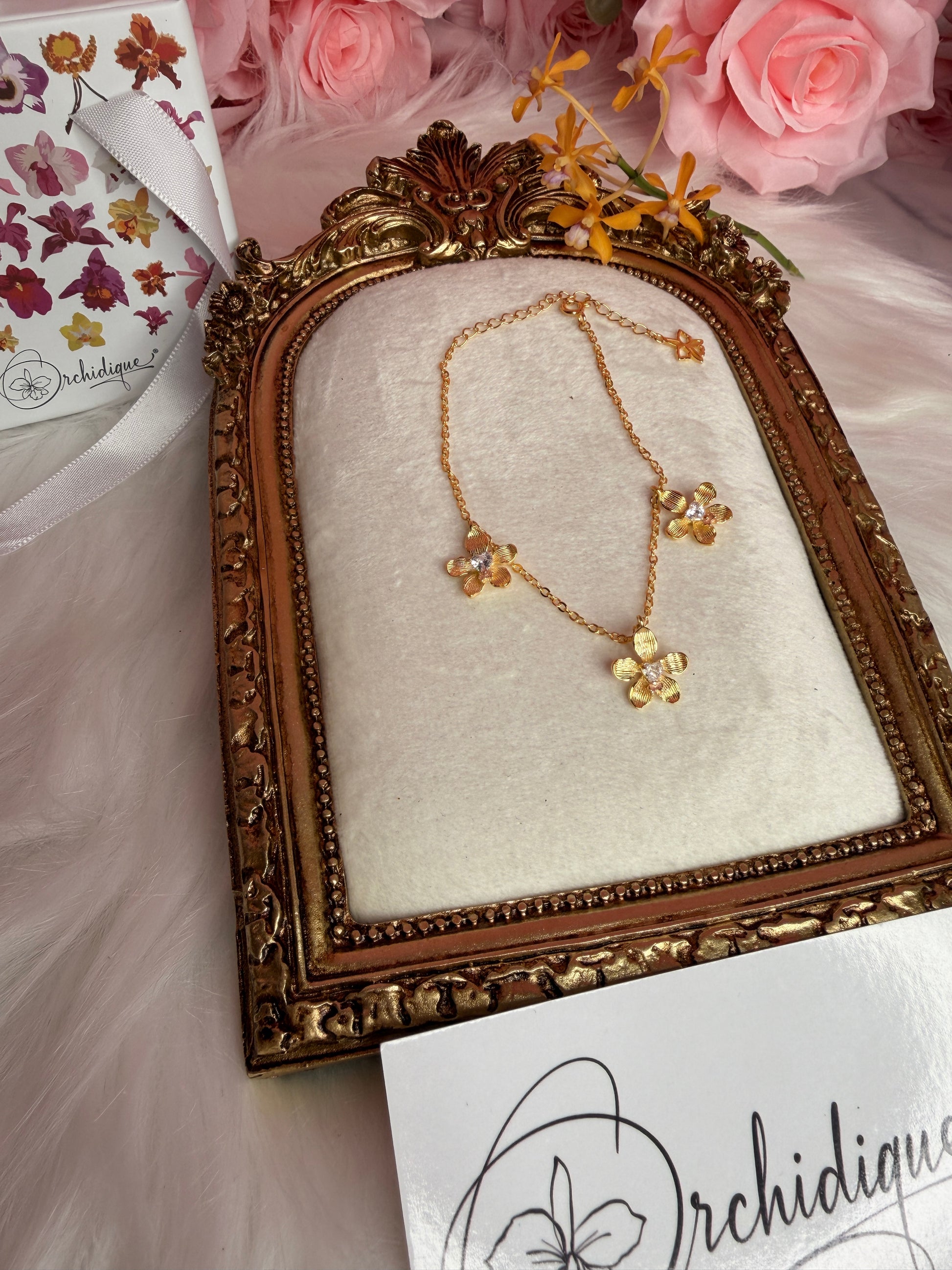 Vanda Loke Triple Orchid Bracelet : Gold Plated - Orchidique