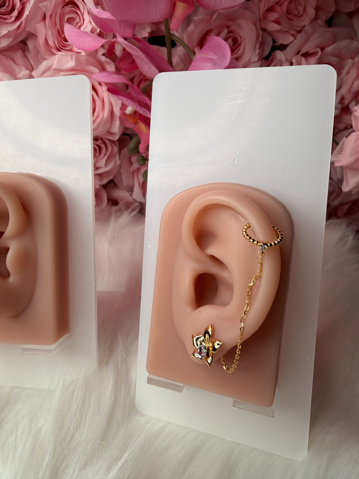 Aloha Aerial Cuff Collection • Orchid Chain Stud • Rhodium Tarnish-Free Orchid Jewelry