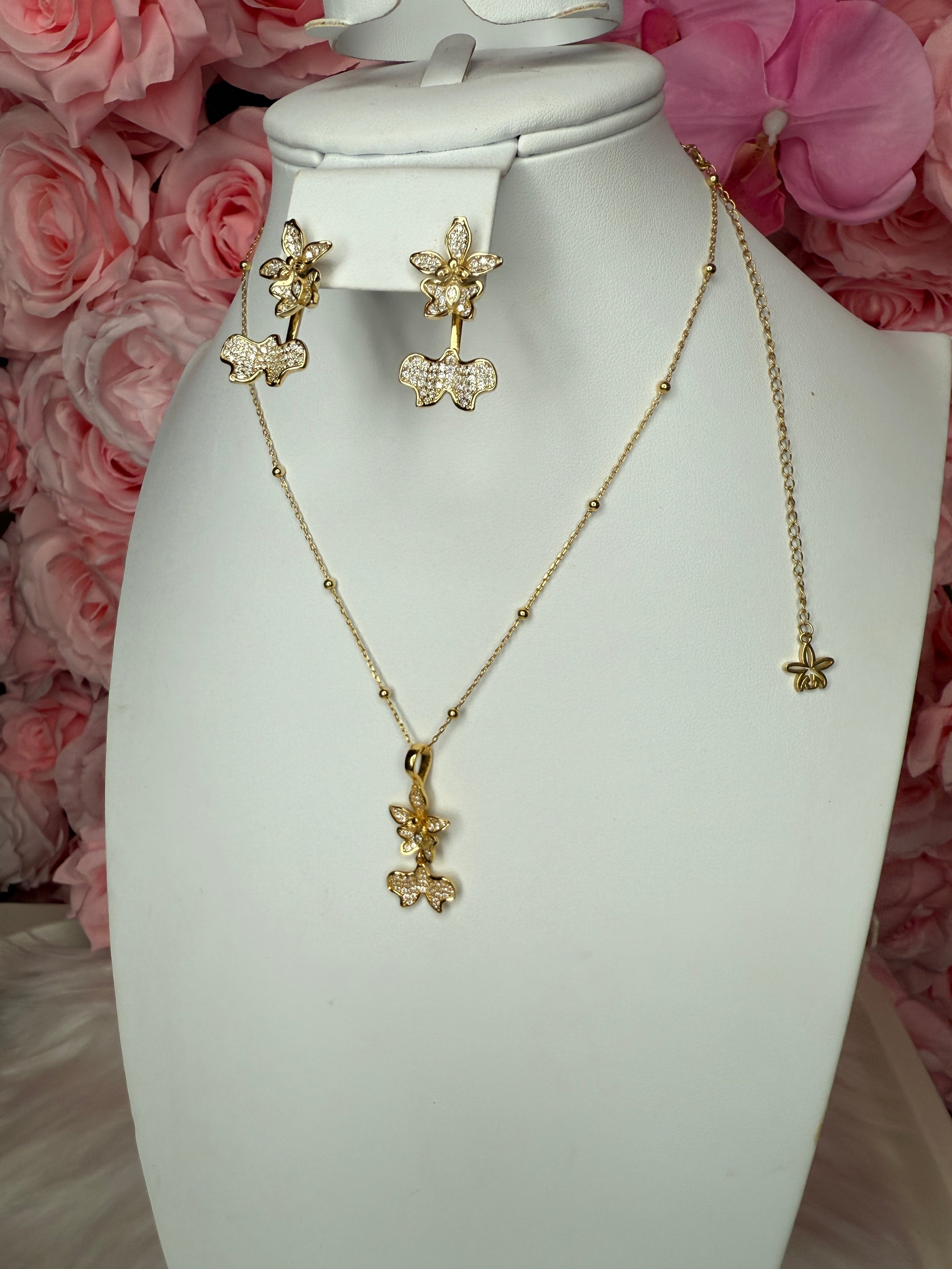Tolumnia Orchid Pendant with Beaded Adjustable Chain - Orchidique