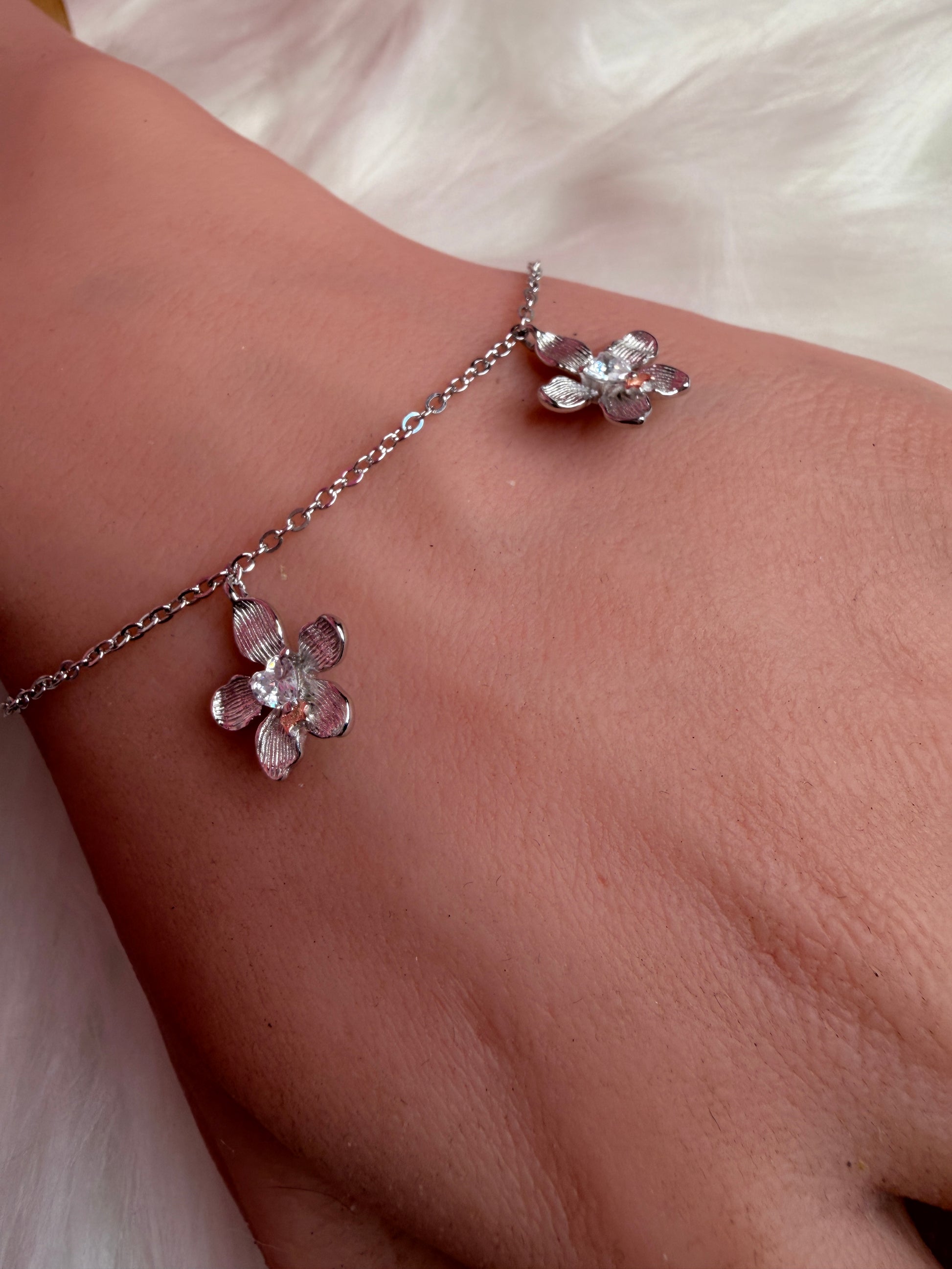 Vanda Loke Triple Orchid Bracelet : White Gold Plated - Orchidique