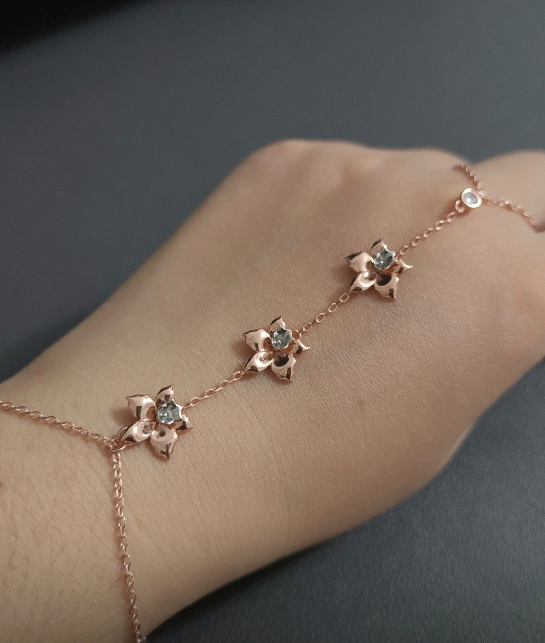 Aloha Aerial Collection • Orchid Hand Ring Chain Bracelet • Slave Bracelet Orchid Jewelry