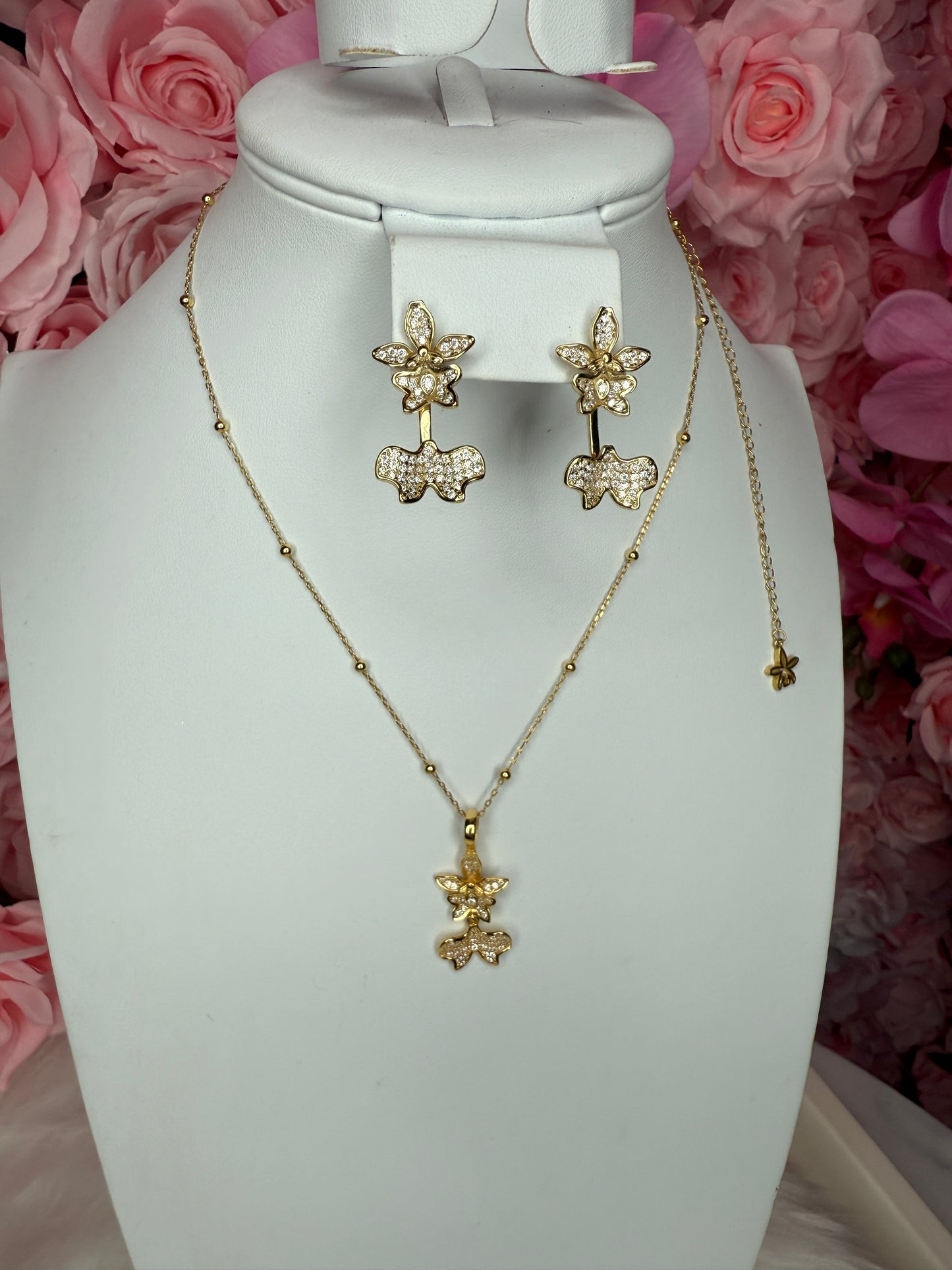 Tolumnia Orchid Pendant with Beaded Adjustable Chain - Orchidique