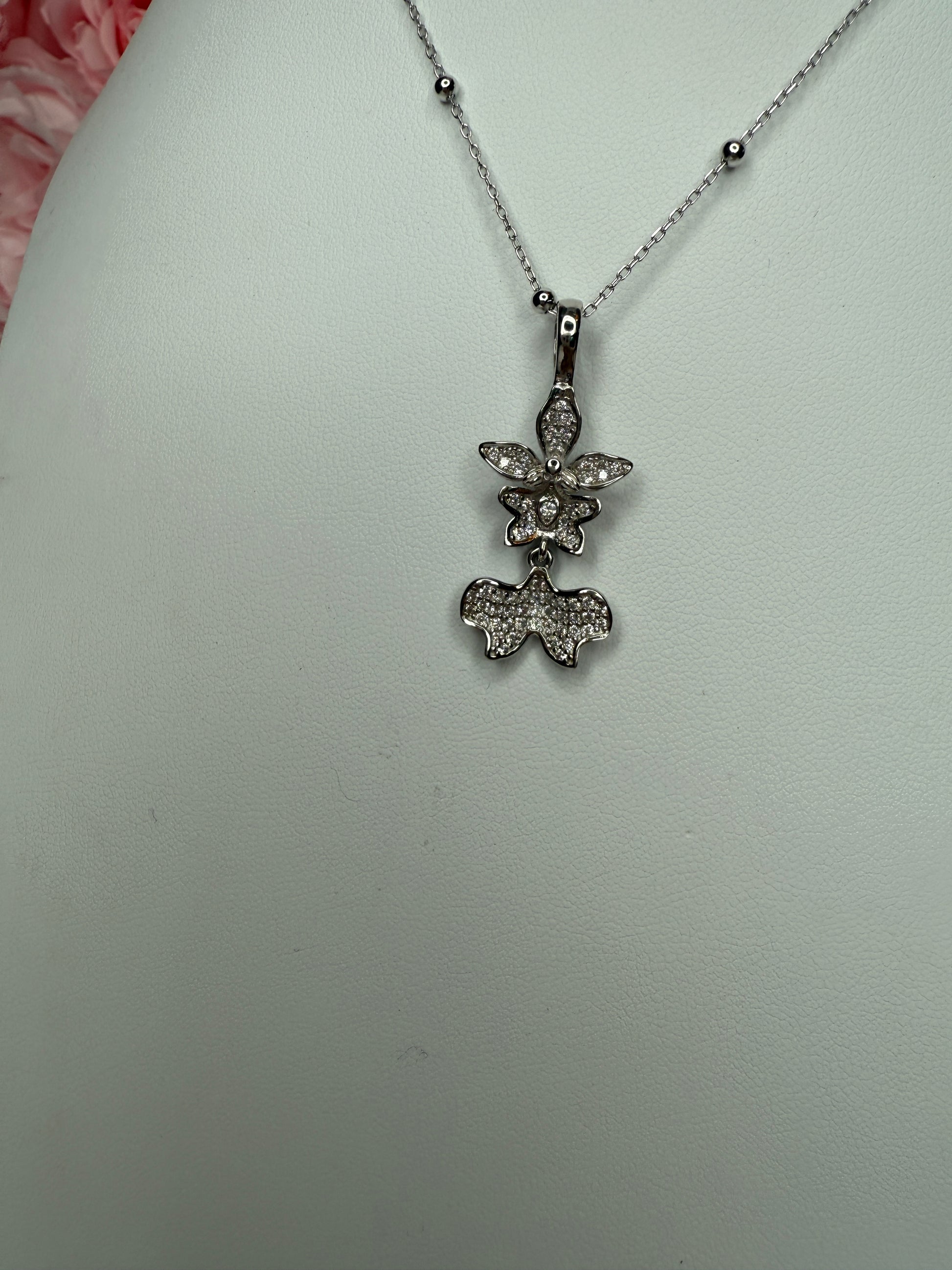 Tolumnia Orchid Pendant with Beaded Adjustable Chain - Orchidique