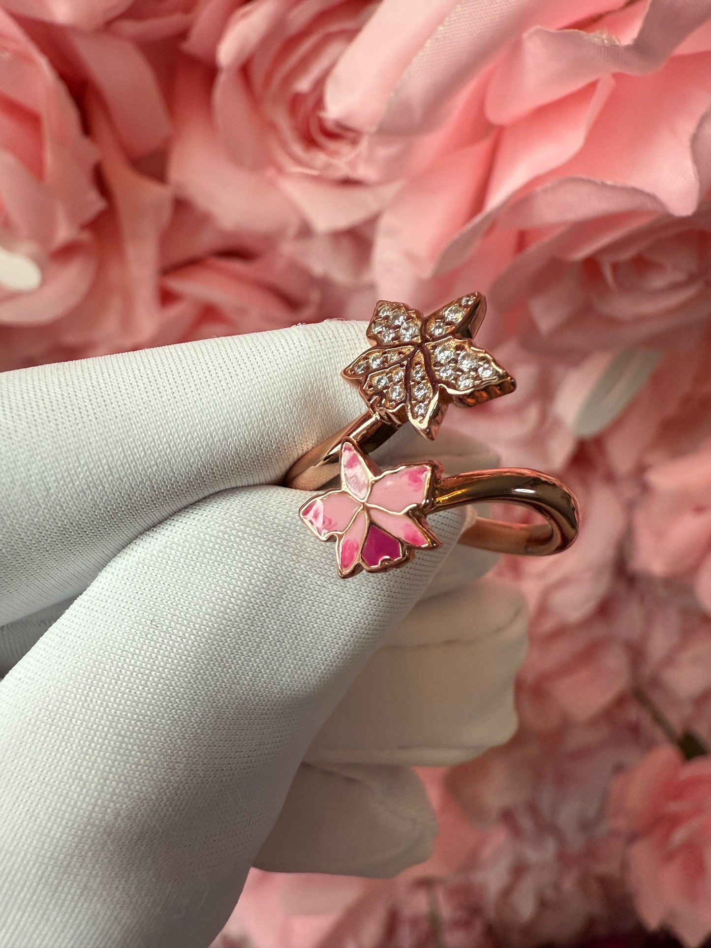 Orchid Pink Bloom Double Ring • Rose Gold Plated