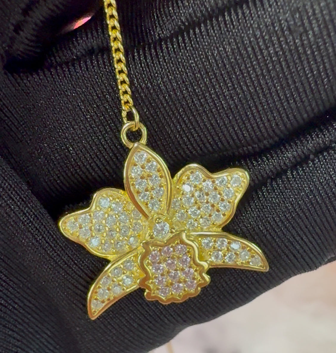 Shimmer Me Cattleya Necklace • White and Pink Y- Chain Orchid Jewelry