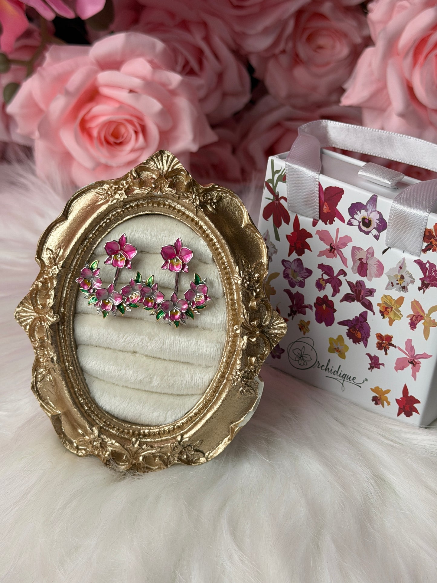 Aloha Orchid Jewelry Collection:  Pink Cattleya Flower Stud with Earring Jacket - Orchidique