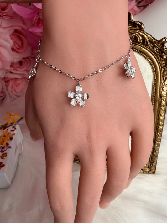 Vanda Loke Triple Orchid Bracelet : White Gold Plated - Orchidique