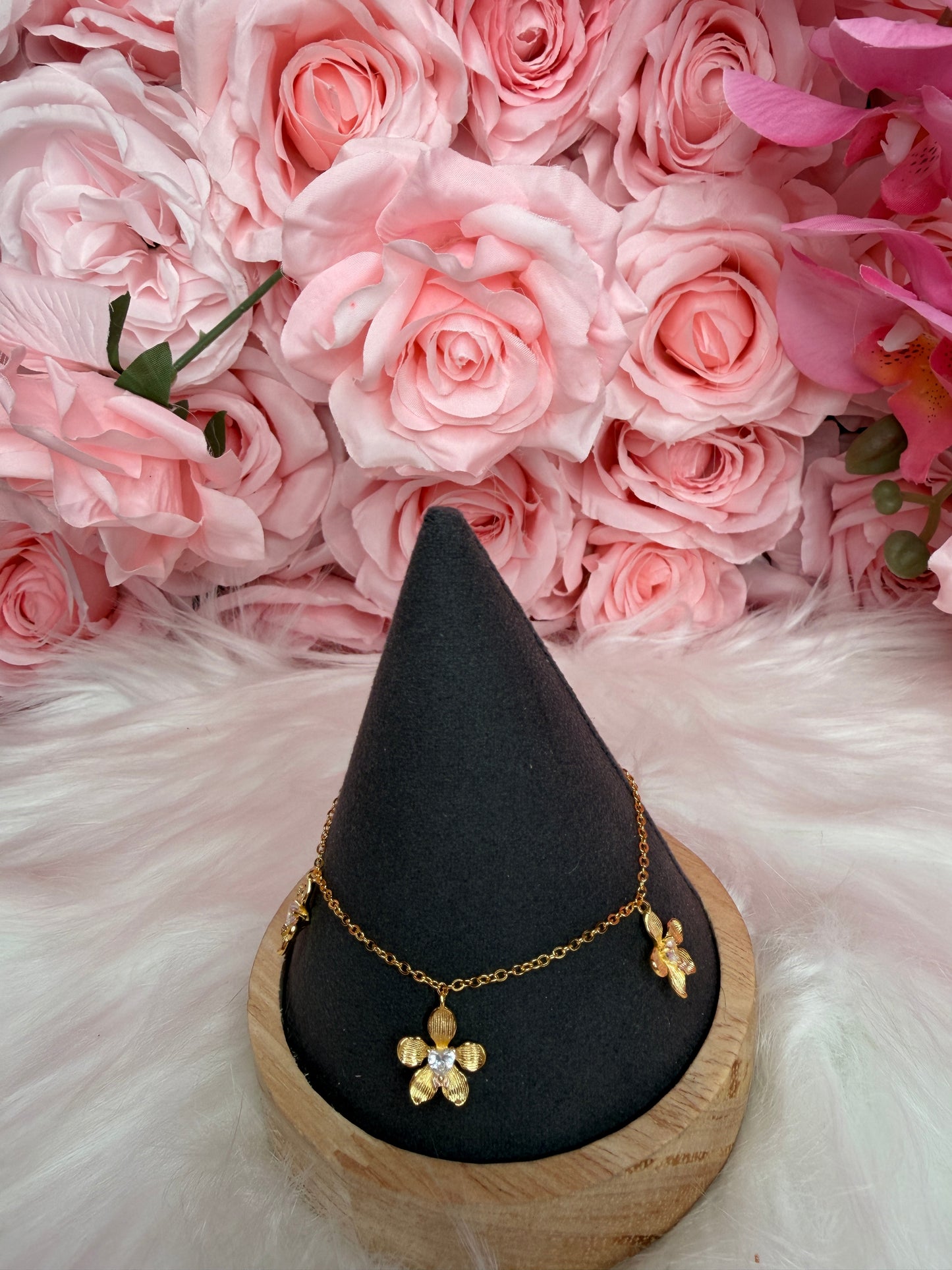 Vanda Triple Orchid Bracelet : Gold Plated - Orchidique