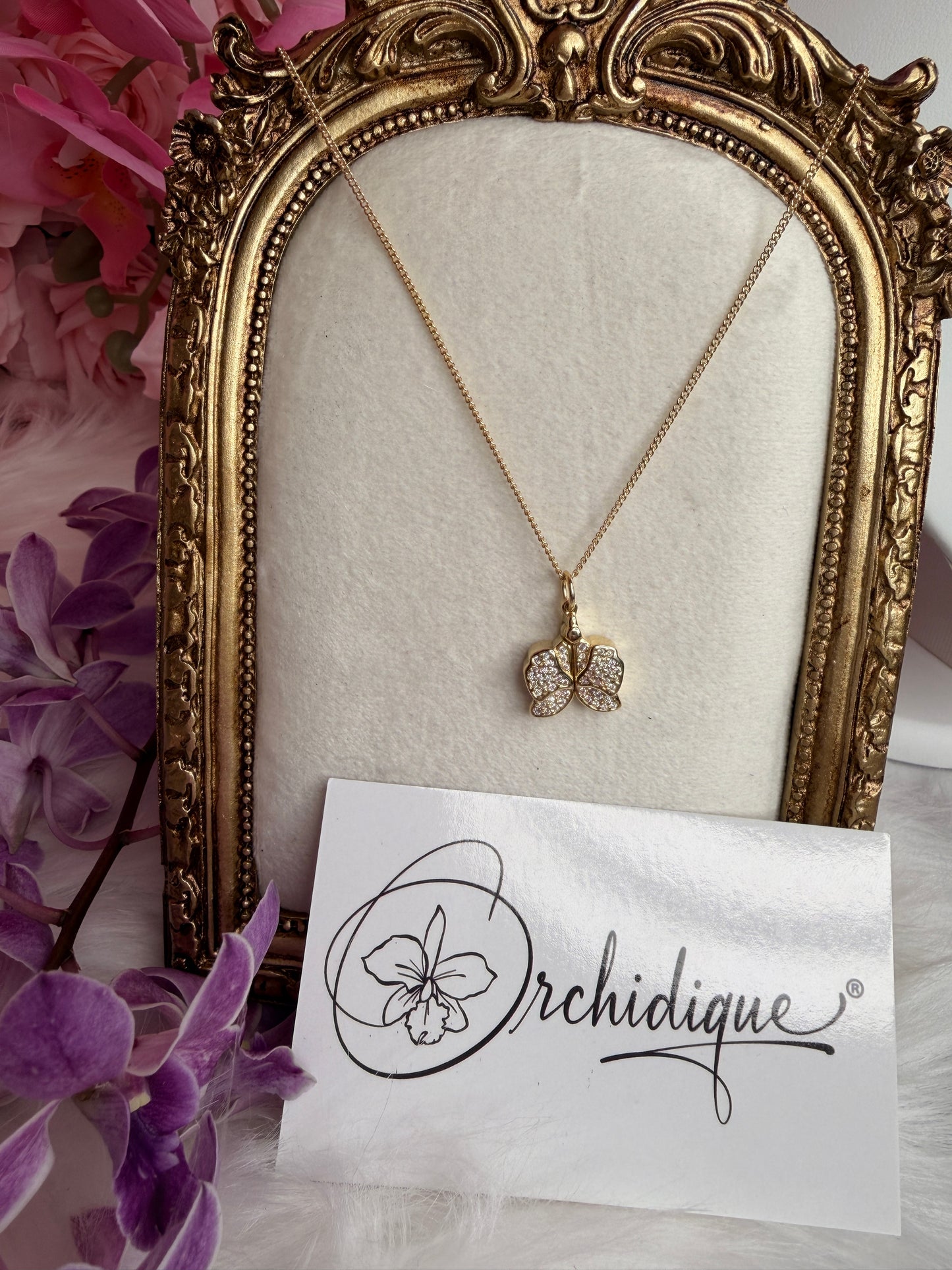 The Locket Collection: Dendrobium Gold 14k Orchid Locket Pendant Necklace –"I Love You," "Te Amo," or "Je T'aime" - Orchidique