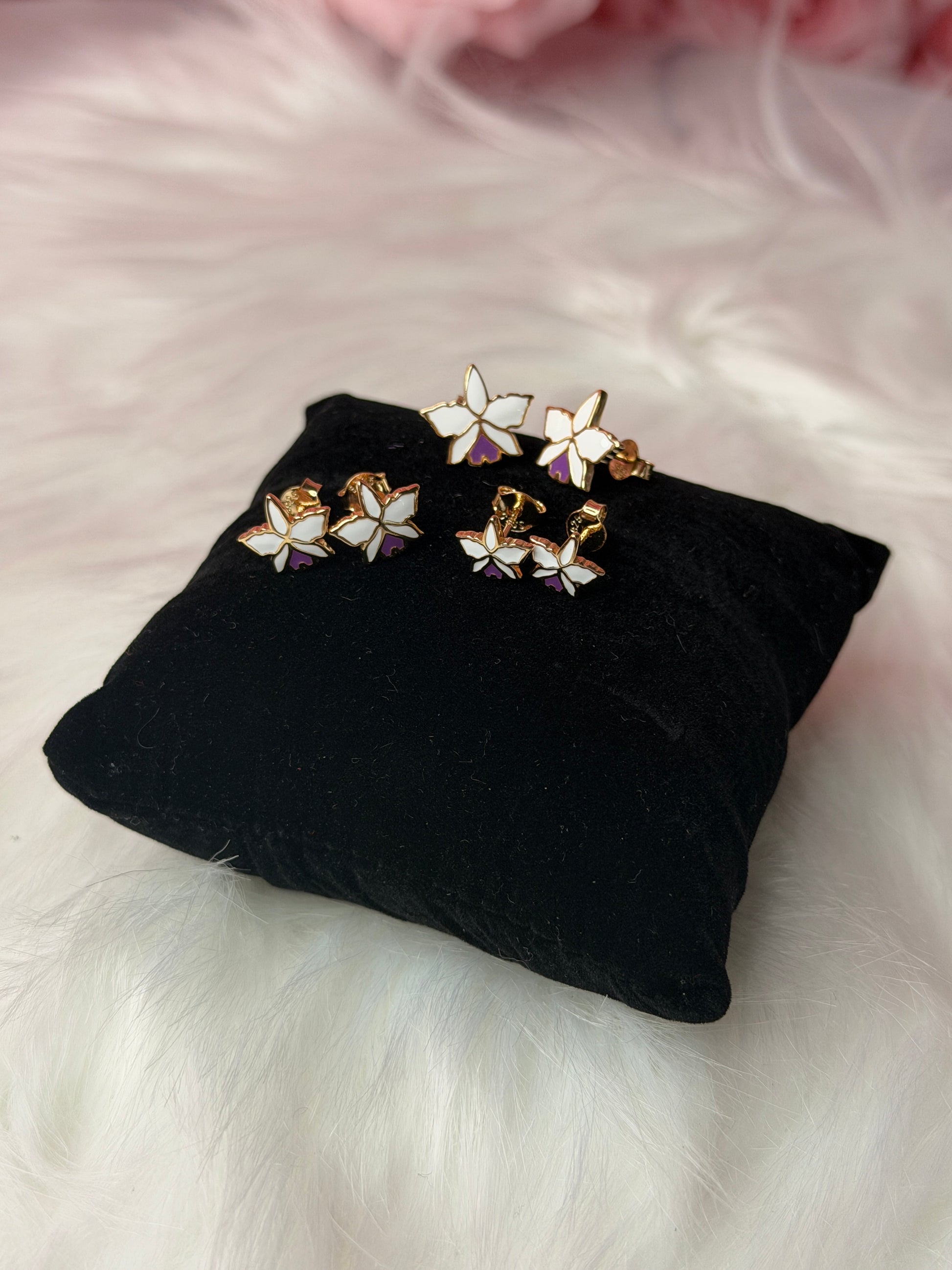 Signature Gold Plated Cattleya Studs: The Orchid with a Purple Heart Labellum - Orchidique