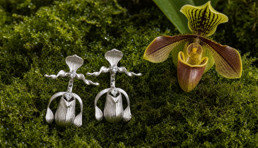Lady Slipper Collection: Paphiopedilum White Gold Orchid Jewelry